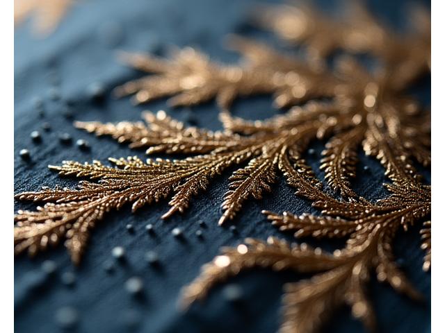 Broderie tridimensionnelle complexe sur un tissu de luxe, créant une texture unique